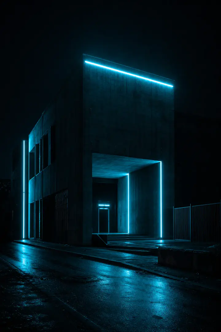 Berlin techno klub külső neon felirattal
